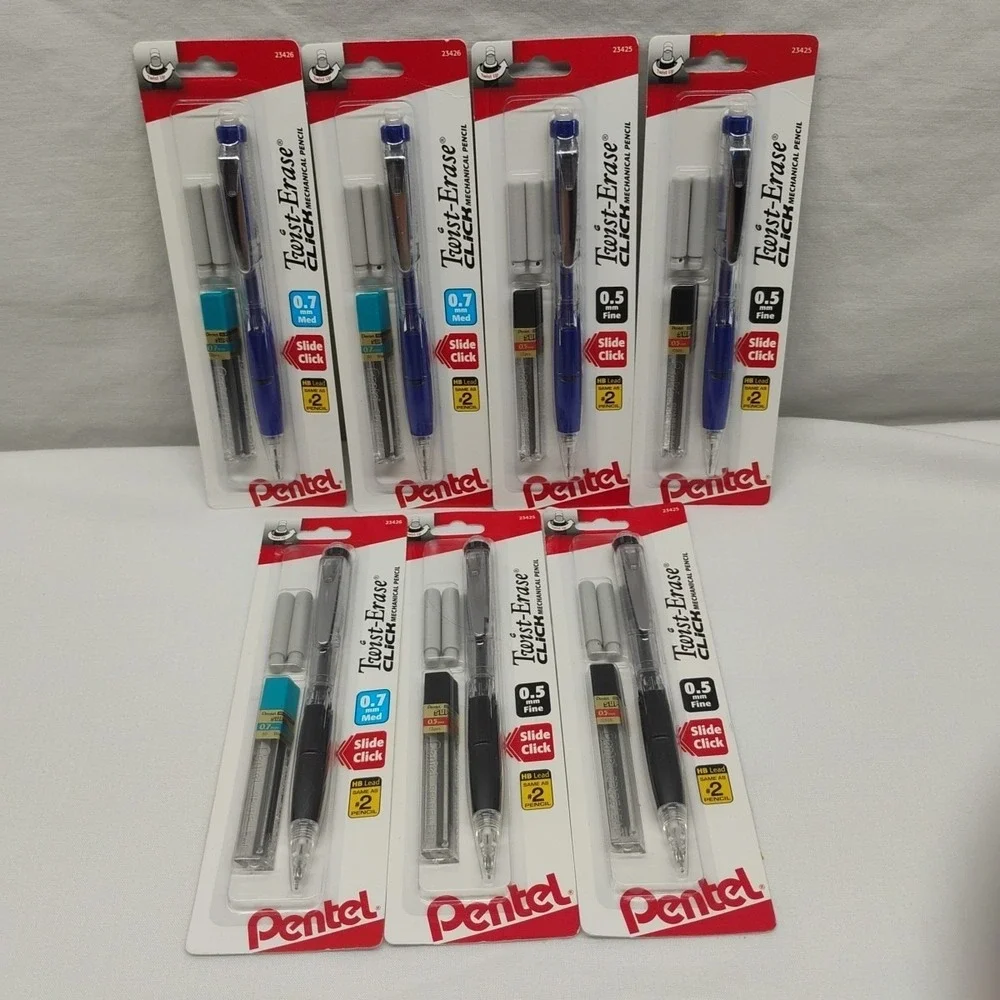 Bulk Buy 7pc Pentel Twist Erase Fine‎ Click #2 Mechanical Pencil Lead/Erasers
